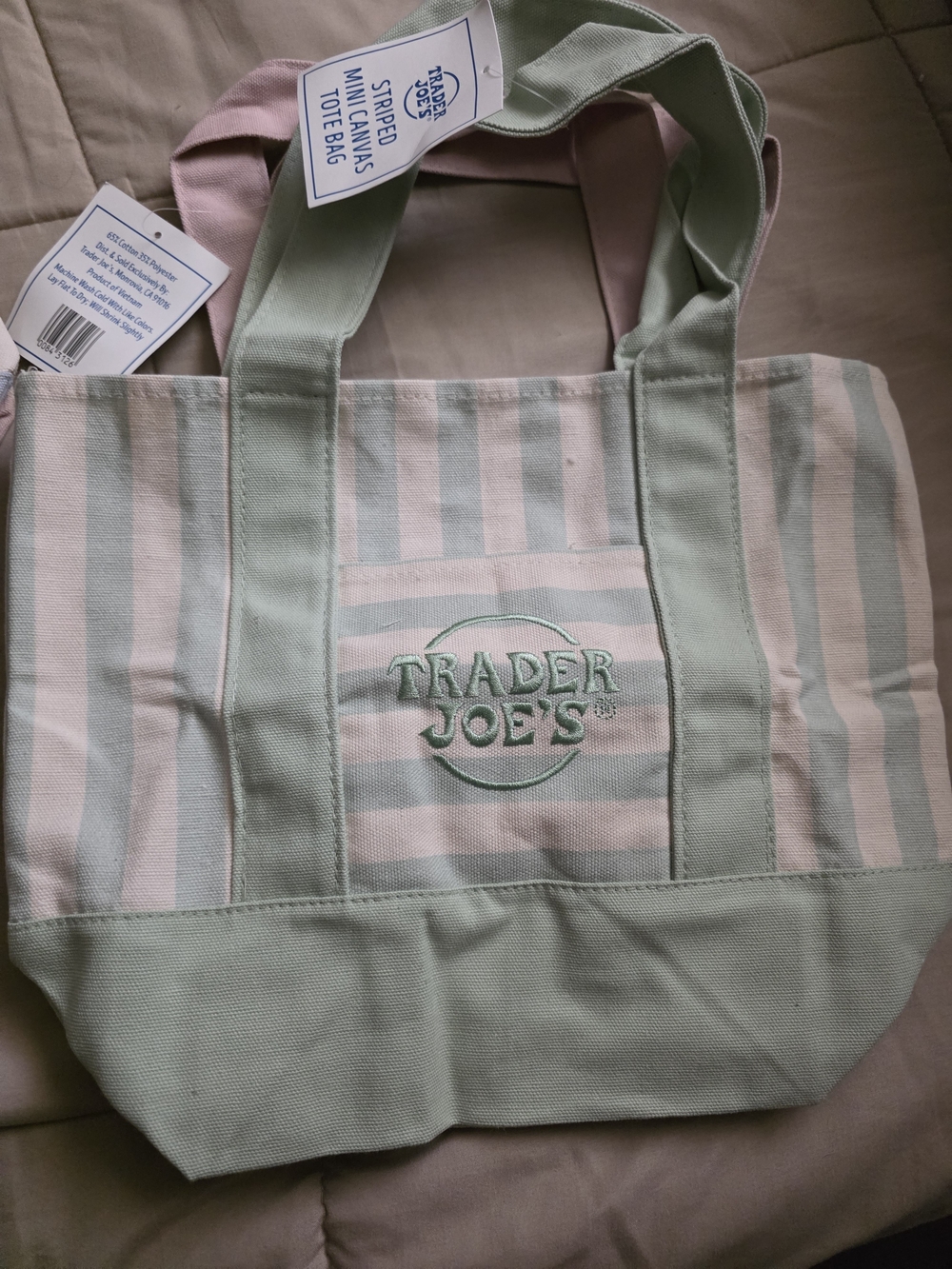 Mint Striped Canvas Tote Bag